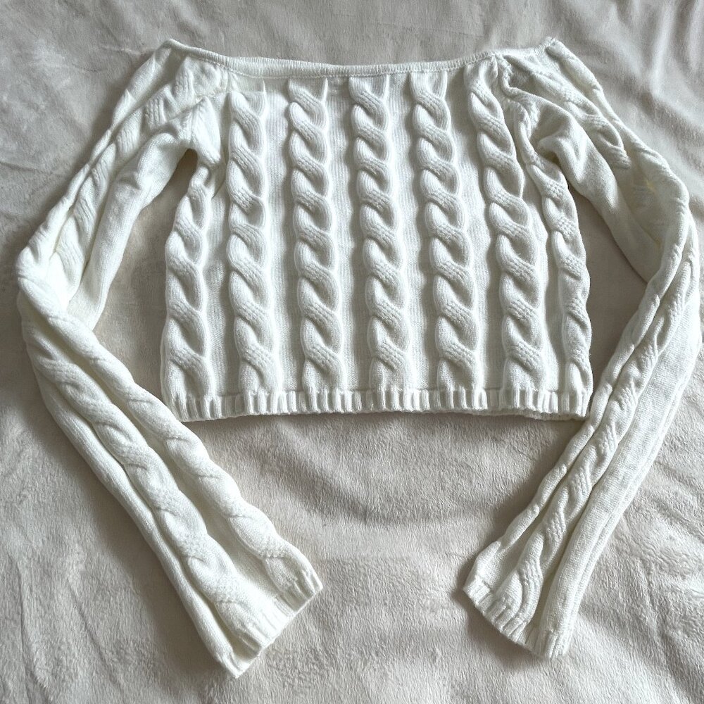 F21 Off-the-shoulder cropped cable knit sweater - BRAND NEW - juniors Large